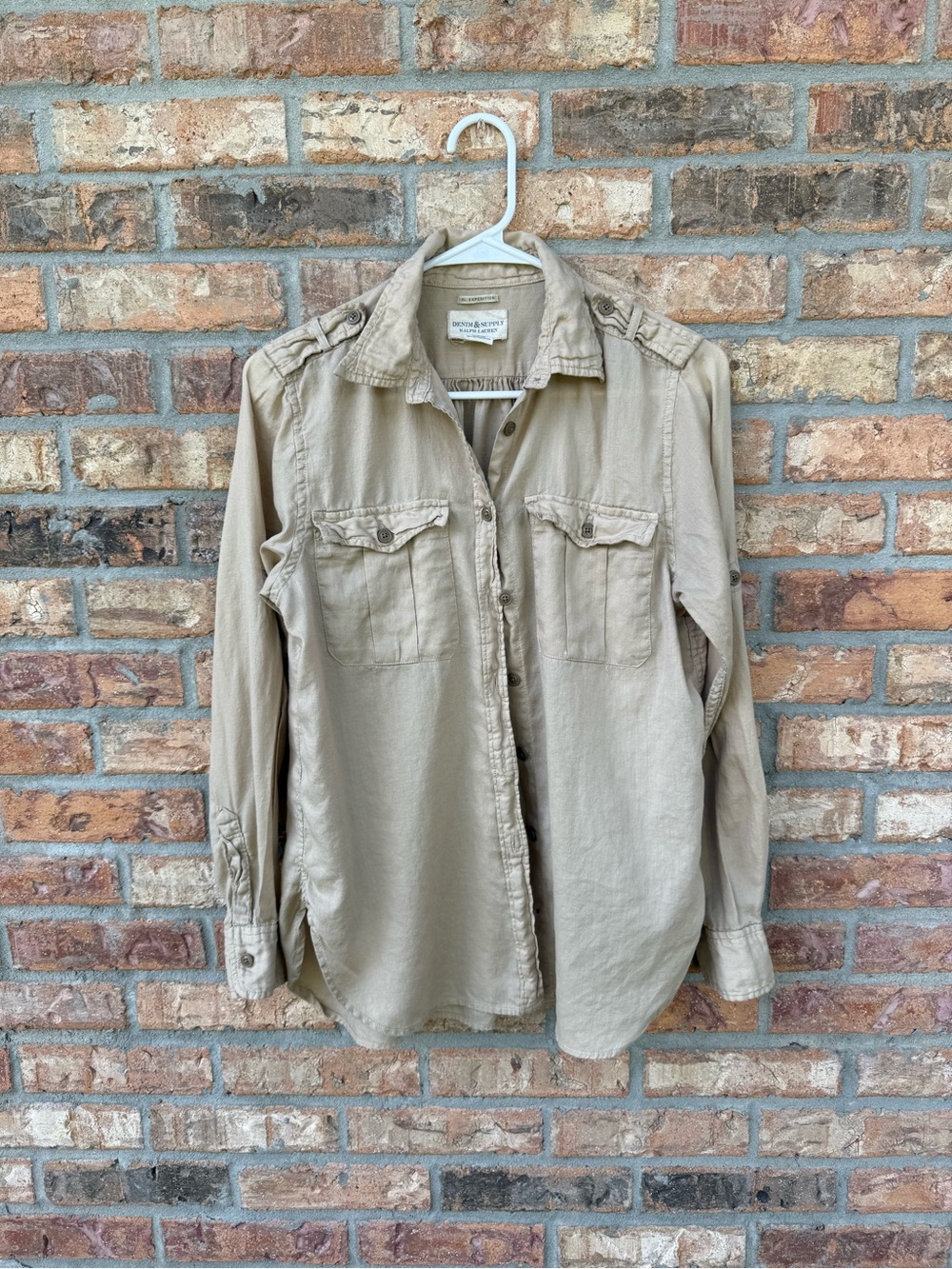 Denim & Supply Ralph Lauren Women's Beige Button-Down Utility Shirt